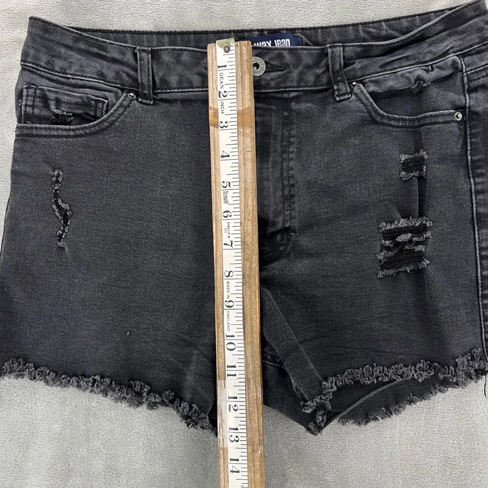 Wax Jean Womens Black Distressed Denim Shorts High Waisted Frayed Hem Size‎ 11
